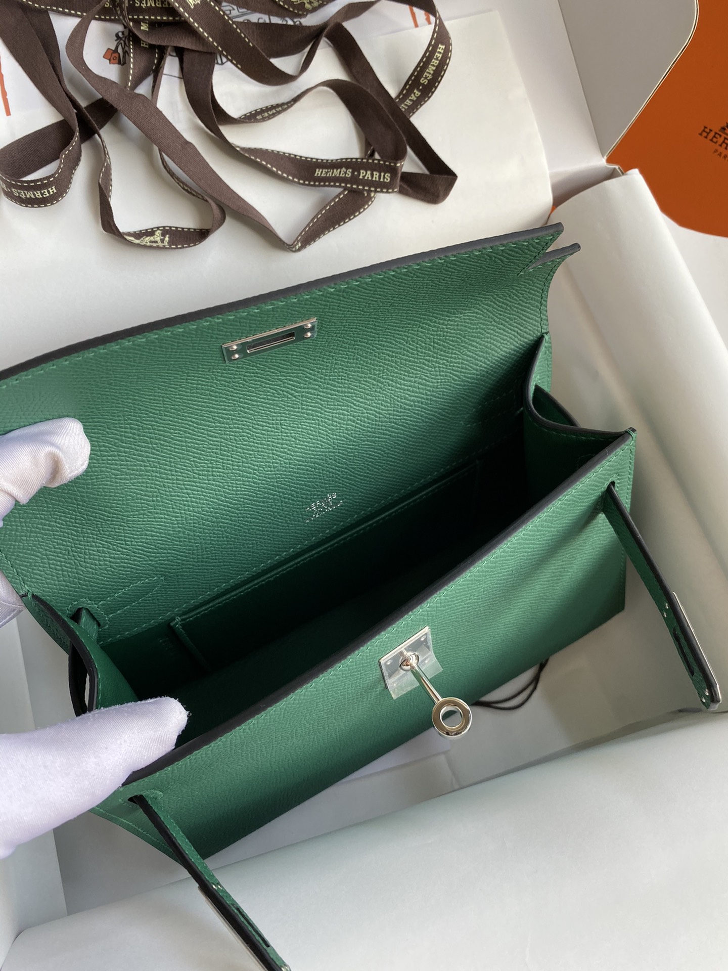 Hermes Mini Kelly Pochette 22cm Bag In Vert Vertigo Epsom Leather